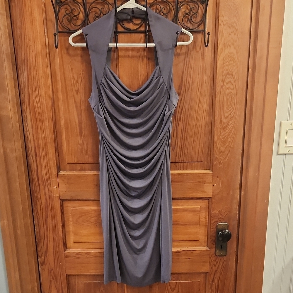 Spense Gray Ruched Halter Bodycon Dress